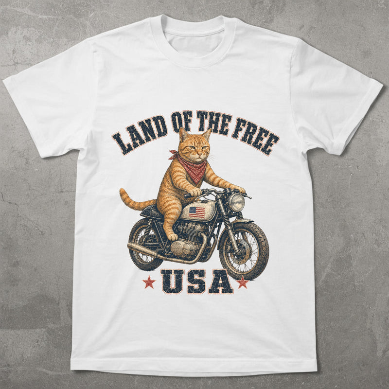WZ_motorcycle_cat_land_of_the_free_shopify_comfort_colors_1717_flatlay_1_mockup_white